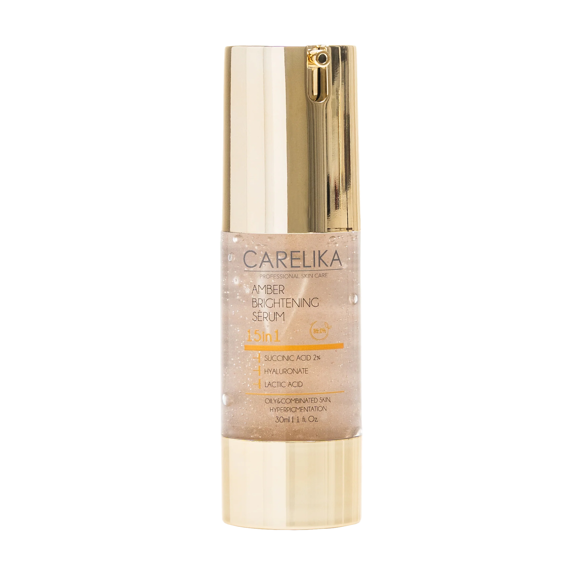 Освітлювальна сироватка 15 в 1 Carelika Amber Brightening Serum для жирної та комбінованої шкіри, з бурштиновою кислотою, 30 мл